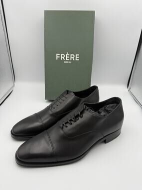 NIB FRERE Mens Leather Cap Toe Oxfords Black Made in Italy EU 45 US 12